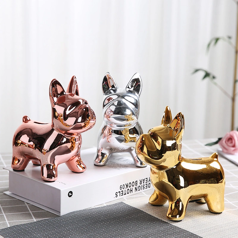 Electroplating golden dog piggy bank