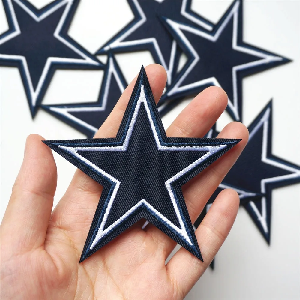10PCS Navy Blue Stars White Edge Embroidered Patches Sew Iron On Badges 9CM For Dress Clothes DIY Appliques Craft Decoration