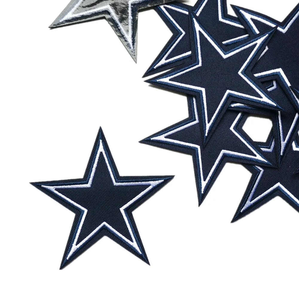 10PCS Navy Blue Stars White Edge Embroidered Patches Sew Iron On Badges 9CM For Dress Clothes DIY Appliques Craft Decoration