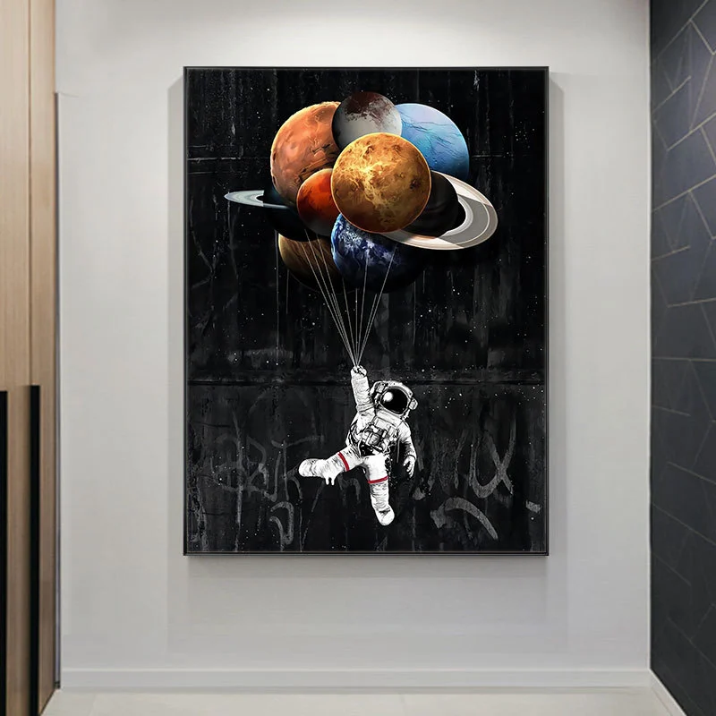 Abstract watercolor cartoon astronaut poster version