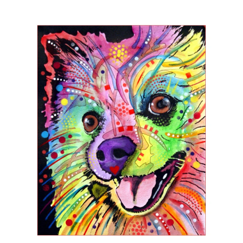 Colorful fluffy dog-digital painting without frame