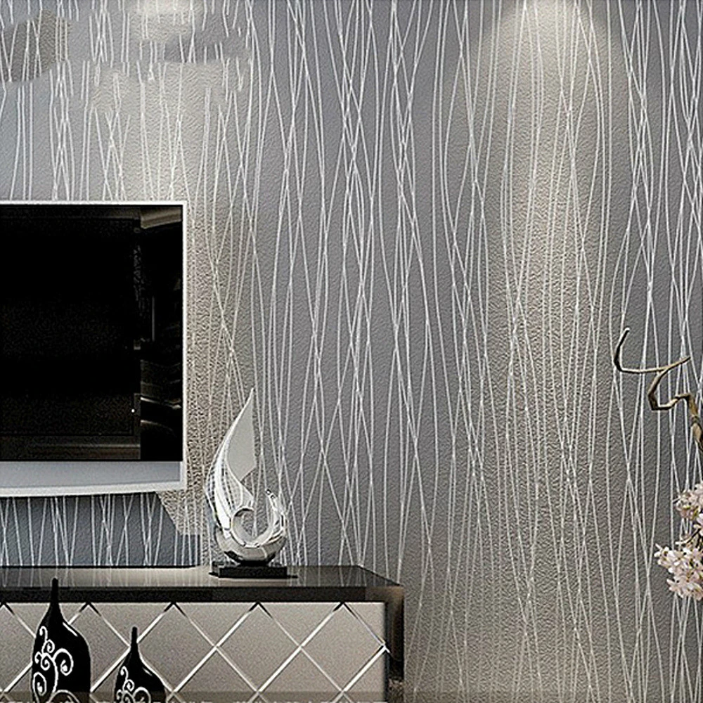 Plain striped non-woven wallpaper