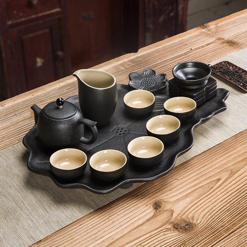 Black Pottery Kung Fu Tea Set, Tea Tray, Complete Home