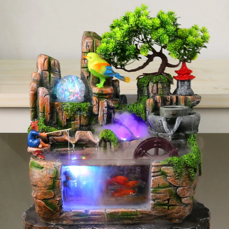 Rockery water fountain with fortune tree