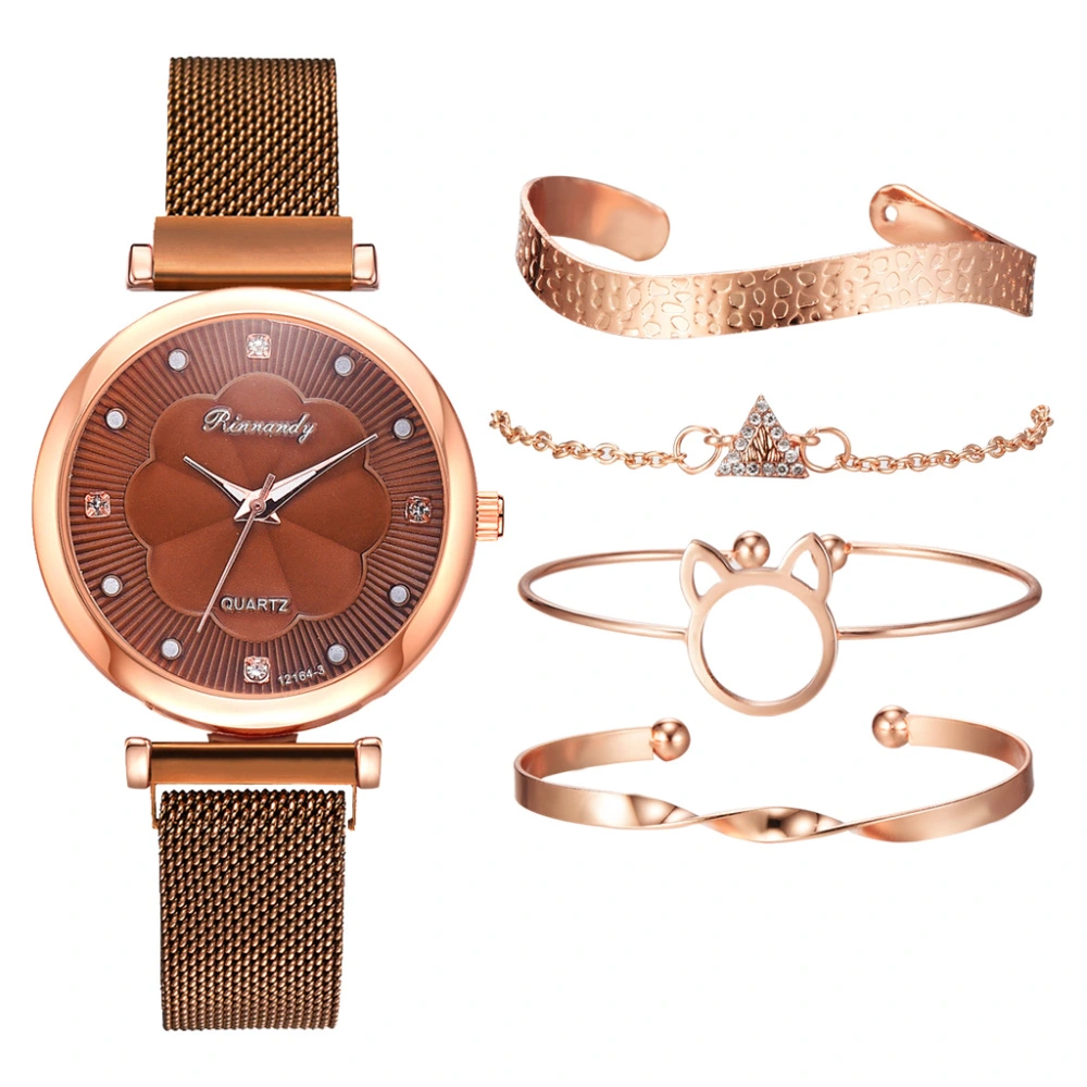 Mesh strap flower dial quartz watch