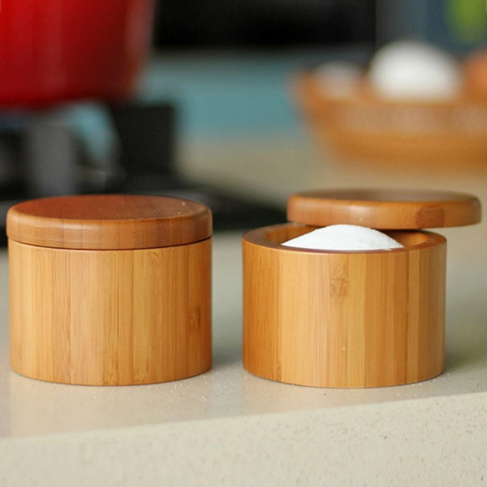 Round bamboo spice box