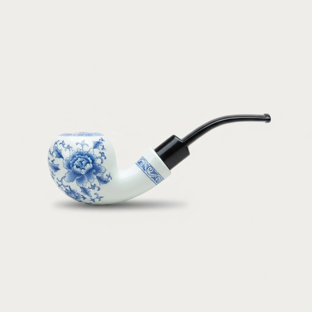 Blue and white porcelain pipe