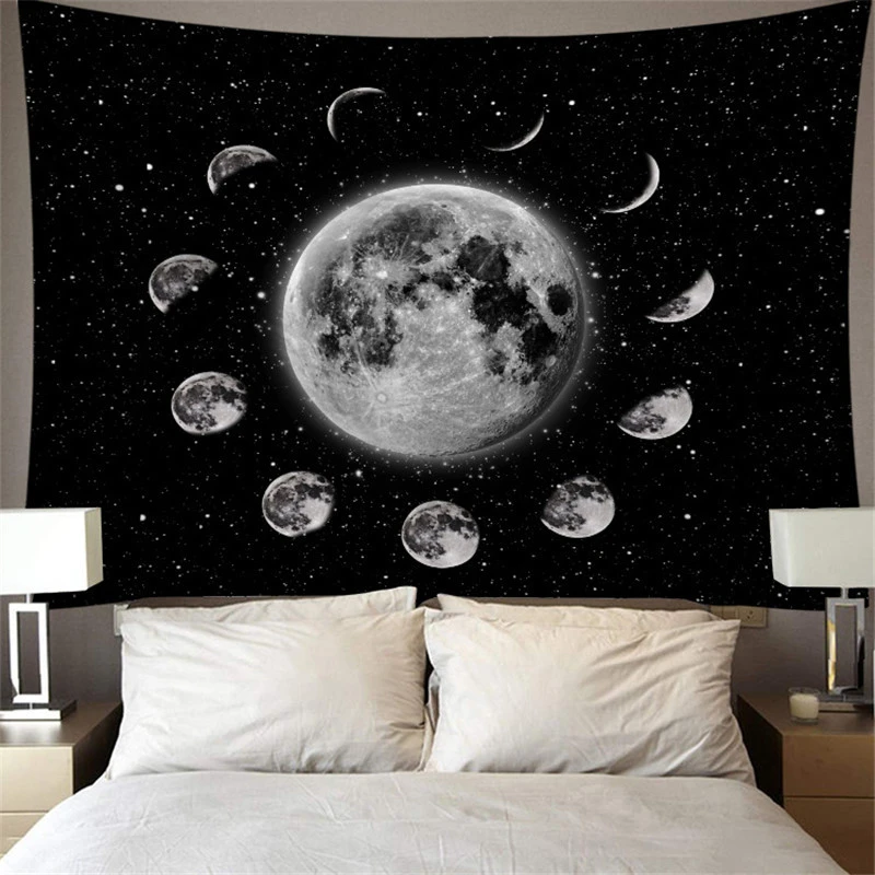 Lunar tapestry dormitory bedroom layout room bedside wall covering wall moon phase background cloth
