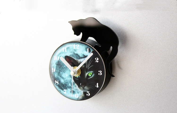 Night Elf Kitten Fridge Clock Mystic Cat Fridge Magnet Magnetic Message Sticker Fridge Wall Clock