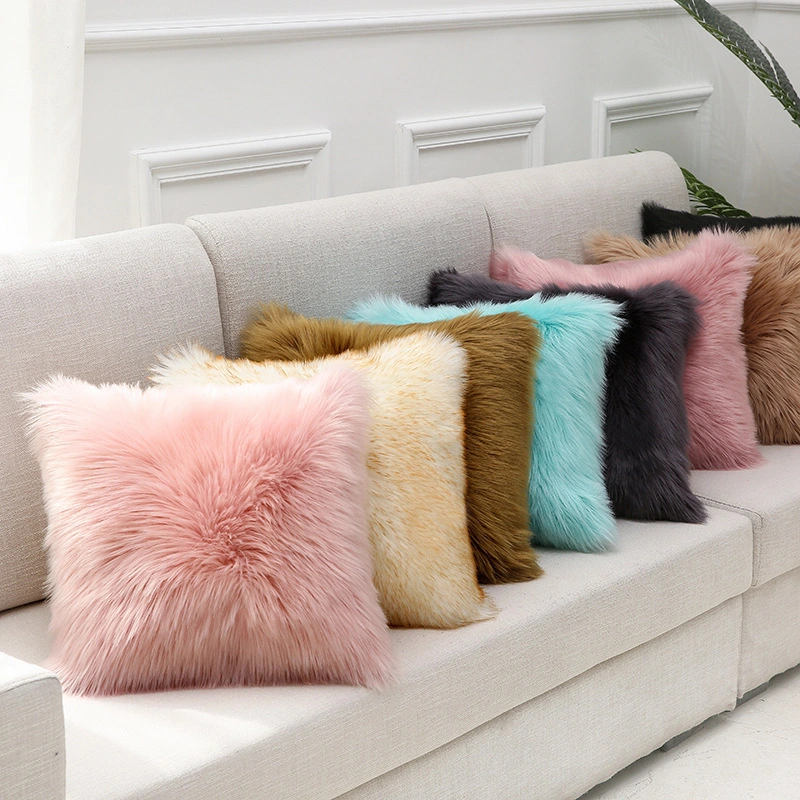 Warm Plush Cushion Cover Soft Solid Color Sofa Chair Pillowcase Comfortable Office Car Back Cushion Case