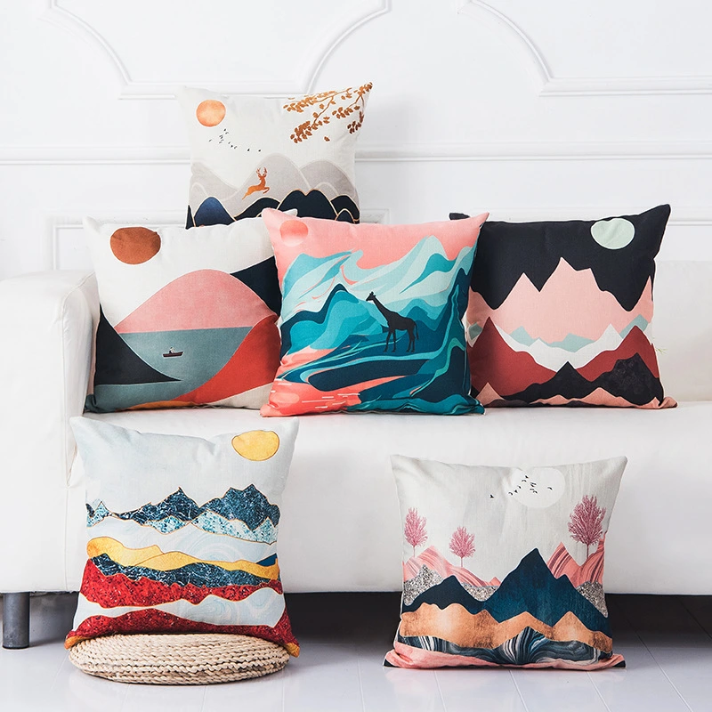 Oil Painting Mountain Linen Pillowcase Back Pillow