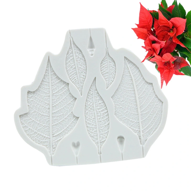 Poinsettia flower shape liquid silicone mold leaf fondant mold