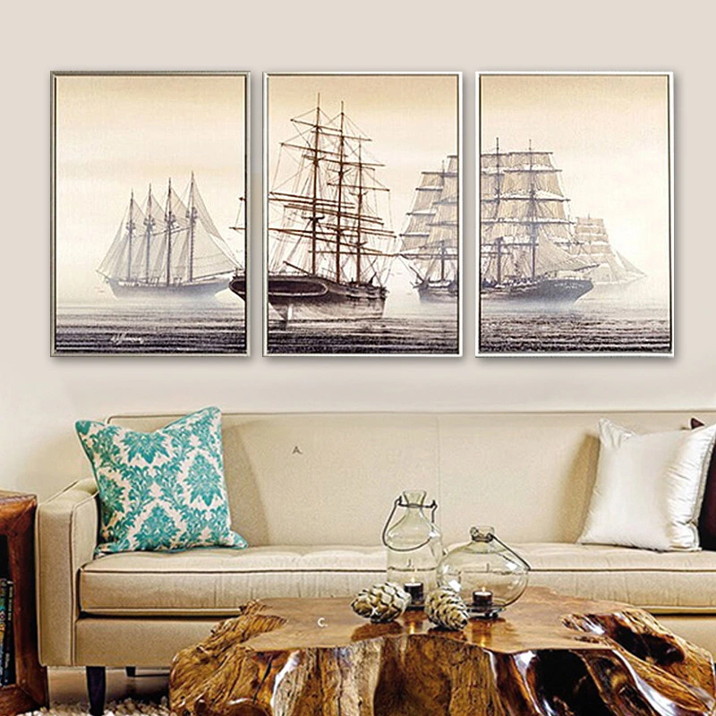 Modern living room sailing triptych painting