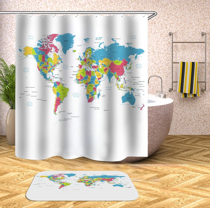 Geographic Graphic Waterproof Shower Curtain