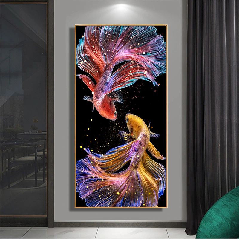 Gold carp vertical full diamond 5D painting