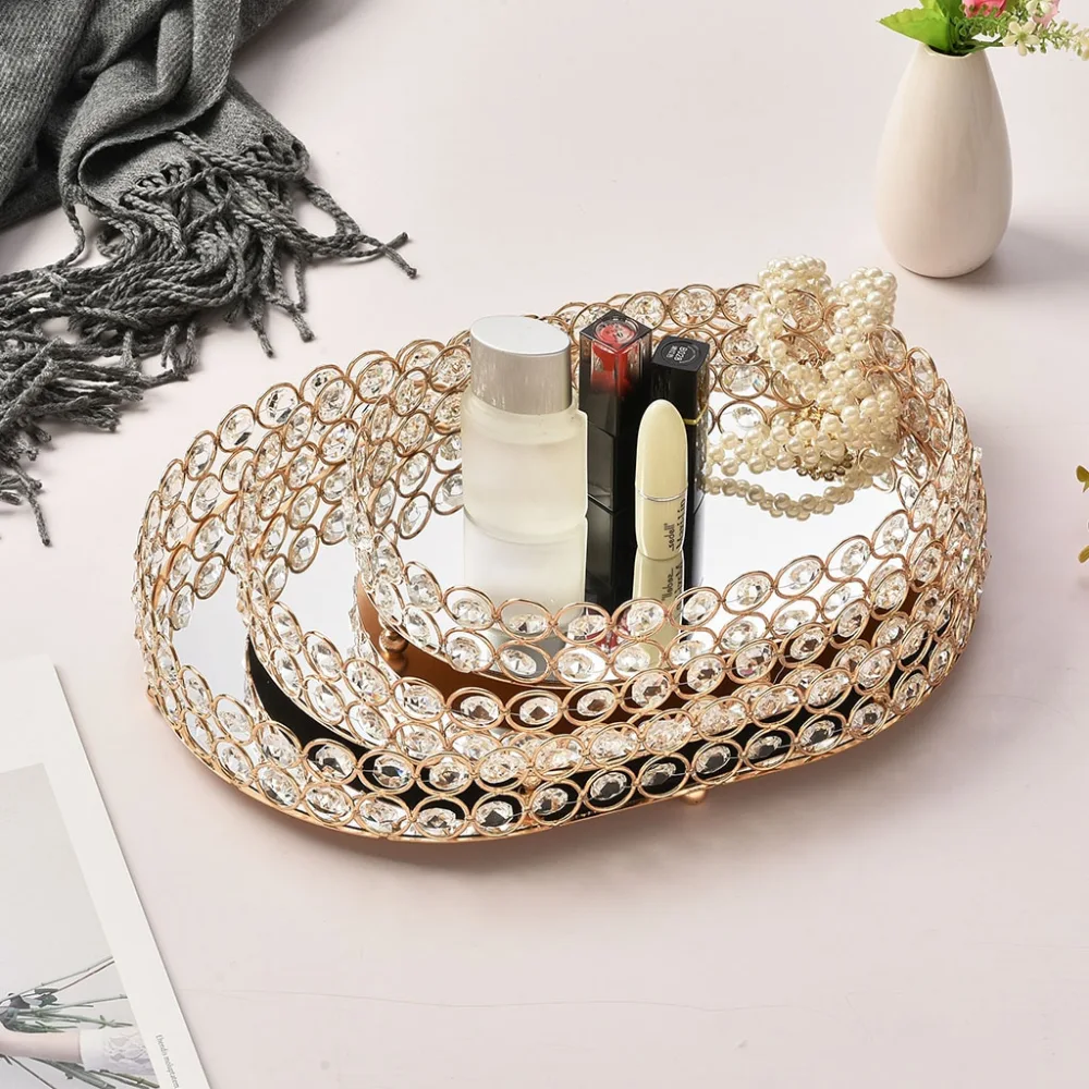 Nordic light luxury metal oval tray European-style electroplating crystal banquet fruit tray