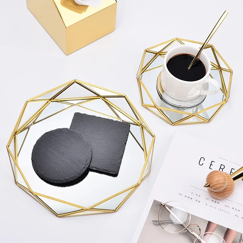 Geometric round glass tray cosmetics jewelry storage tray