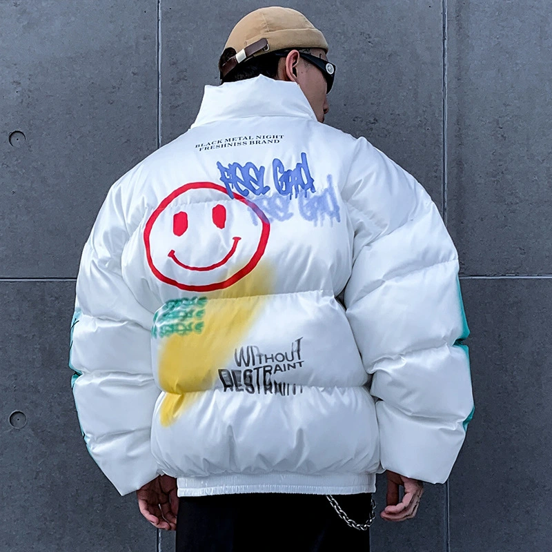 Smiley graffiti print down jacket