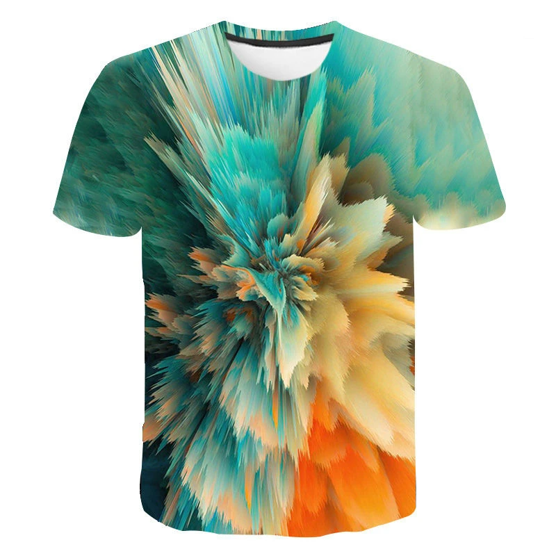 Fashion Summer New Style Color Casual 3D Digital Printing Round Neck Men's And Women's T-Shirt