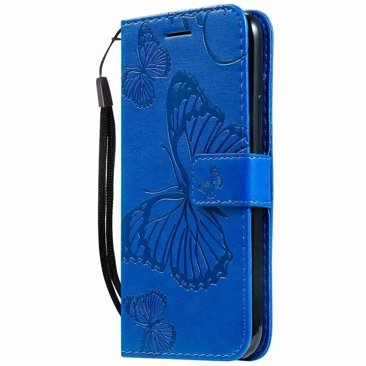 Big Butterfly 3D Embossed Leather Case Card Holder With Lanyard Phone Case