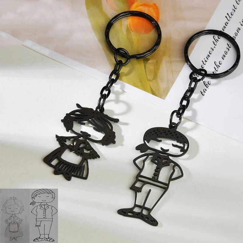 Stainless Steel Cartoon Hand Drawn Doodle Keychain