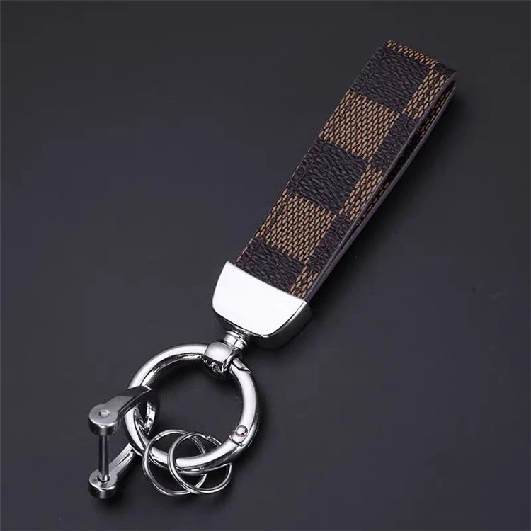 Luxury Genuine Leather Lanyard Keychain Men Women Square Pattern Gunmetal Buckle Car Key Ring Holder Jewelry Gift Chaveiro