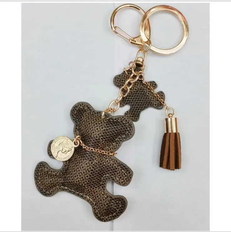 Leather Bear Lovers Web Celebrity Car Key Ring Female European And American Trend Key Chain Personality Bear Creative Pendant