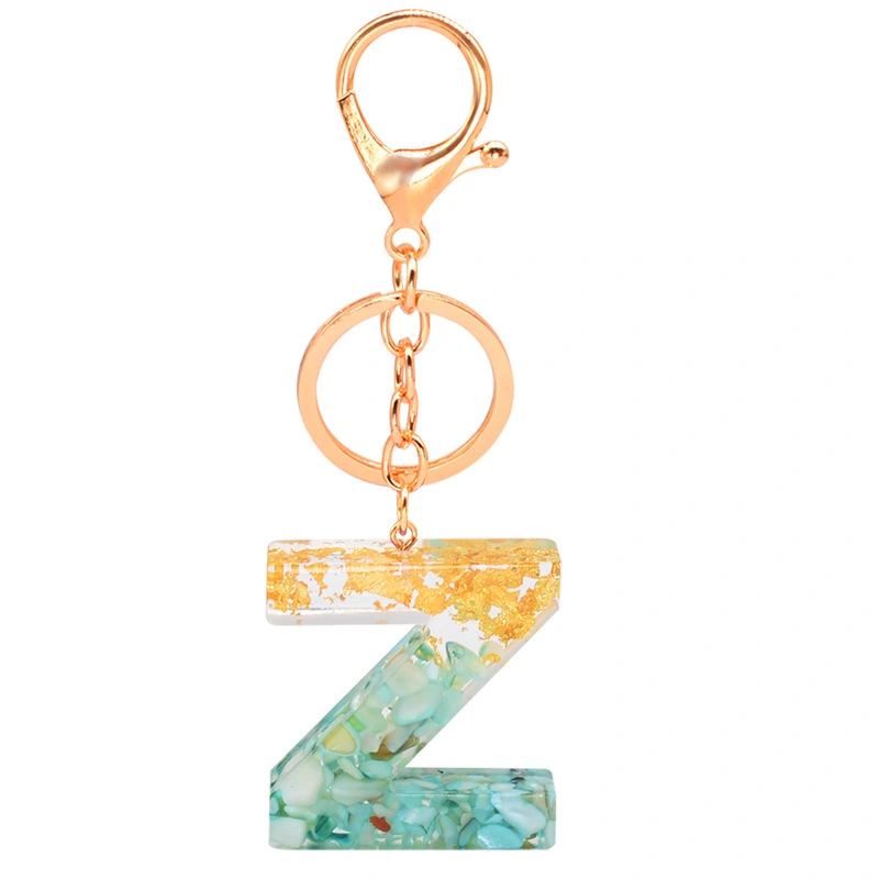 Resin Alphabet Gold Foil Drop Key Ring