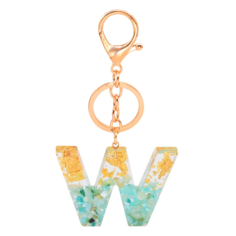 Resin Alphabet Gold Foil Drop Key Ring