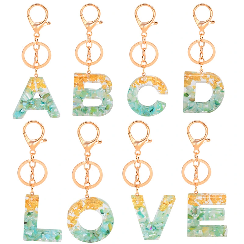 Resin Alphabet Gold Foil Drop Key Ring