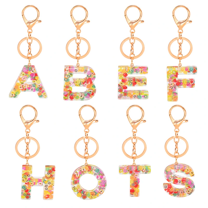 Resin 26 English letters keychain fruit series pendant European and American popular keychain Epoxy gifts