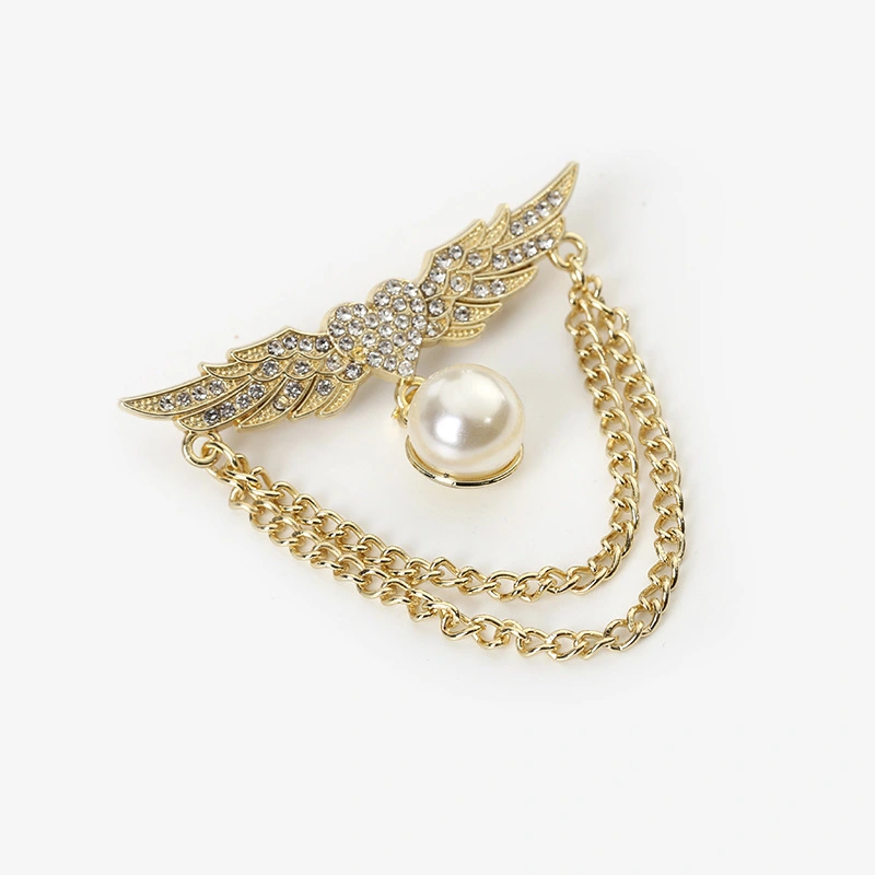 Japanese Cute Wing Brooch Heart-shaped Diamond Double Chain Brooch