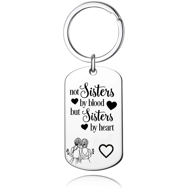 Stainless Steel Heart-shaped Lettering Keychain Sisters