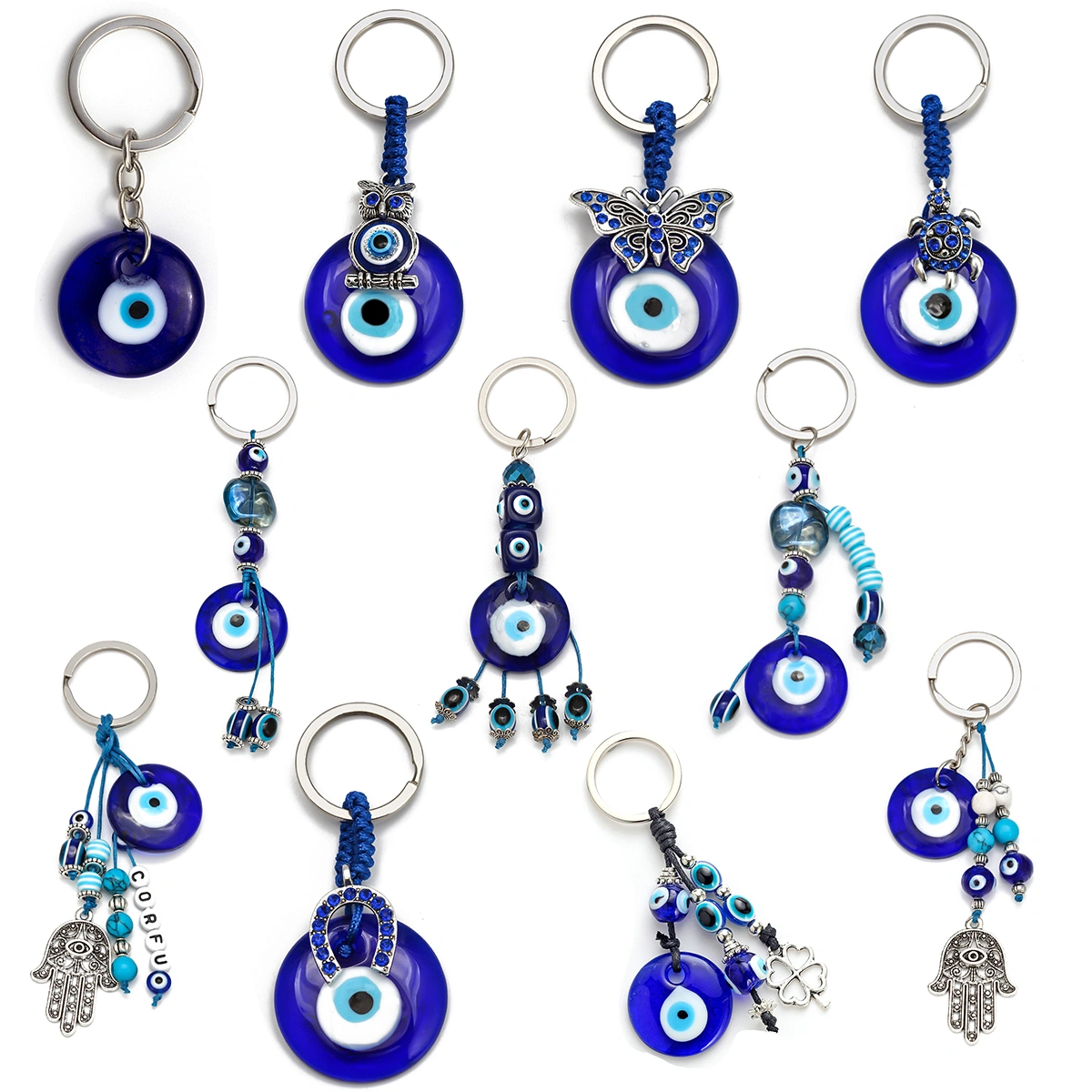 Vintage Glass Tassel Alloy Palm Key Pendant
