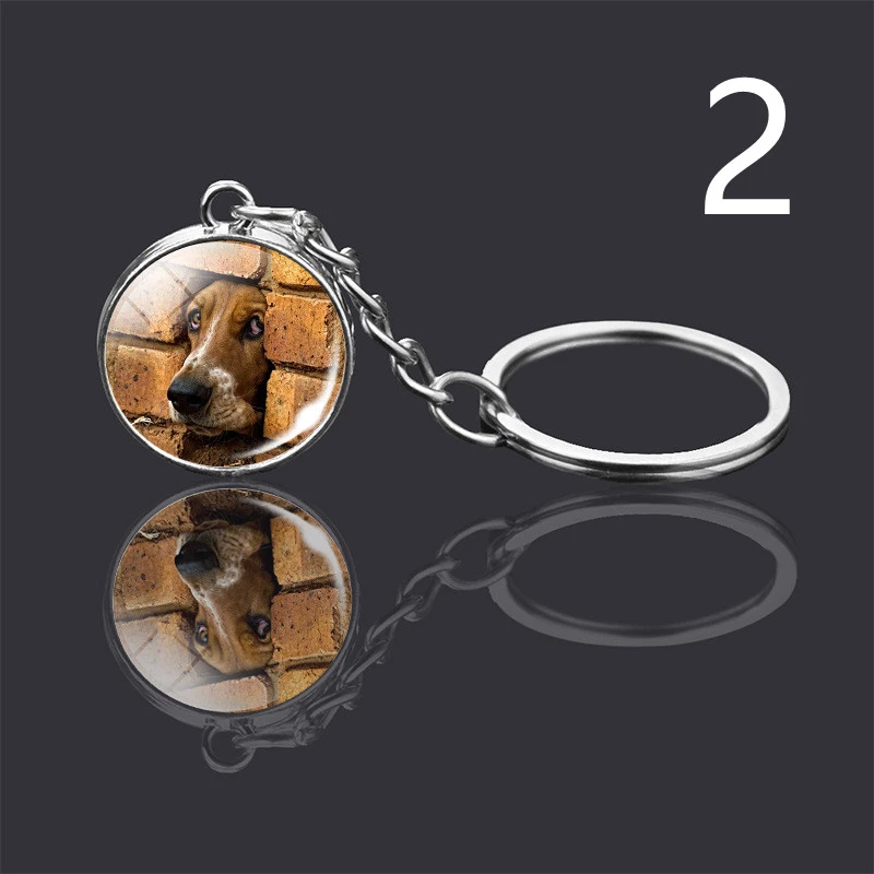 Luminous Dog Double-sided Glass Ball Keychain Jewelry Pendant