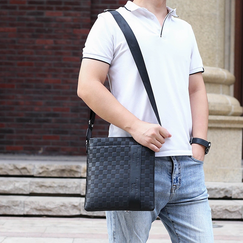 Men's Shoulder Bag Soft Leather Business Casual Checkerboard Crossbody All-match