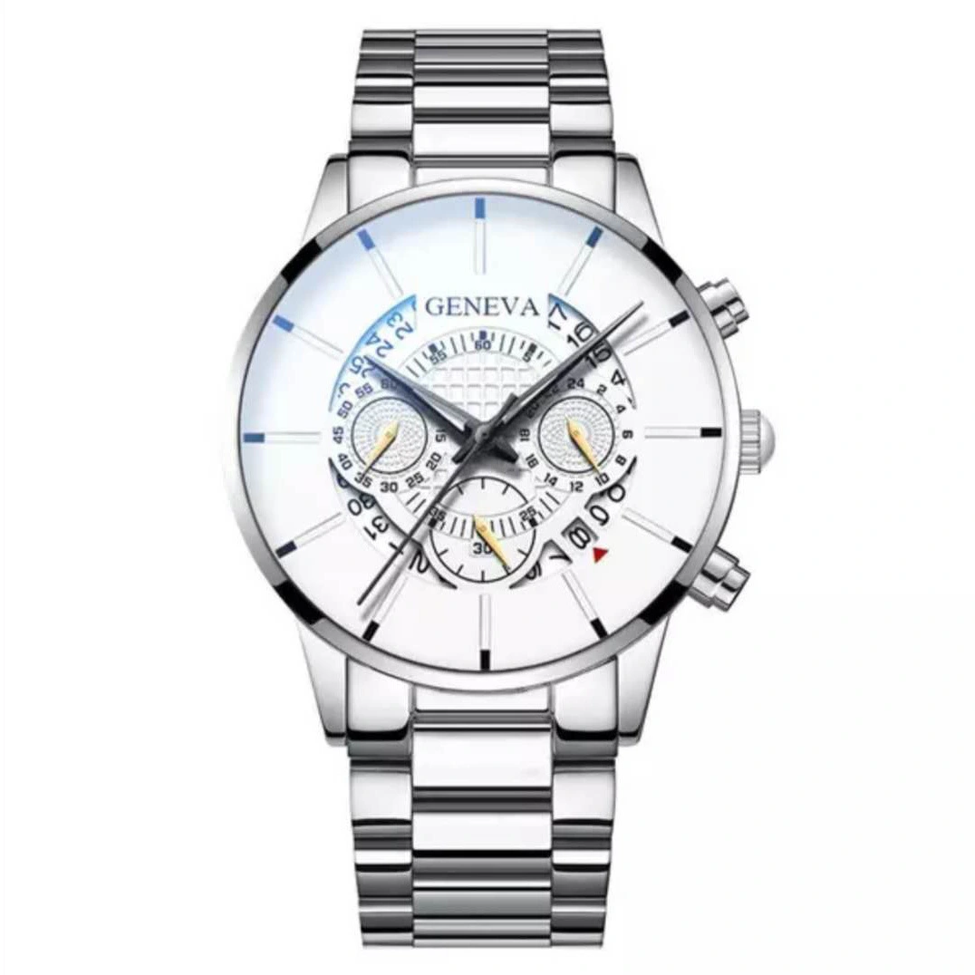 Men's Three Eyes Steel Band Watch Business Calendar Quartz Watch Belt Watch
