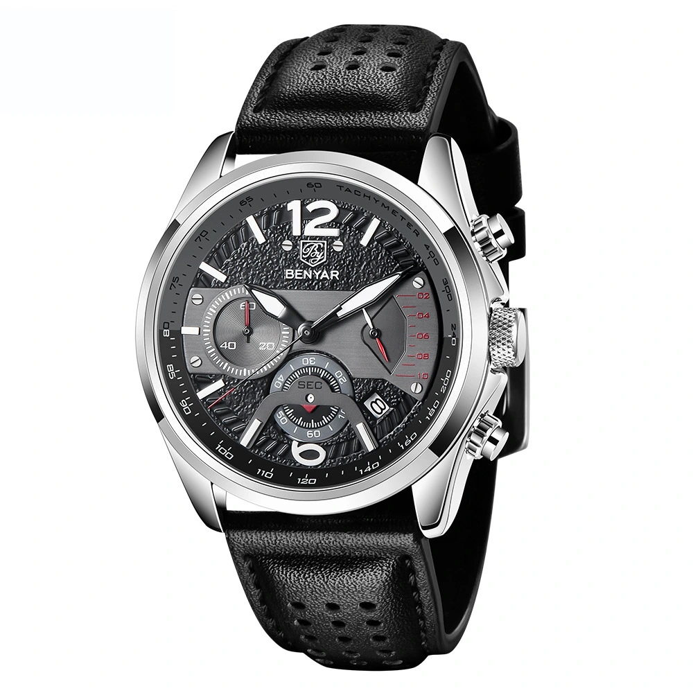 Sports Multi-function Timing Leather Quartz Watch