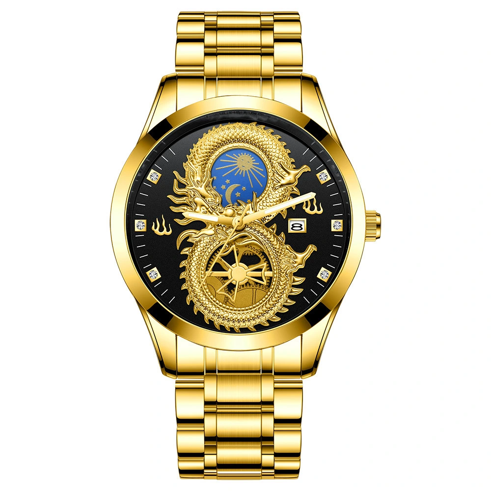 Men's Waterproof Sun Moon Star Watch Calendar Gold
