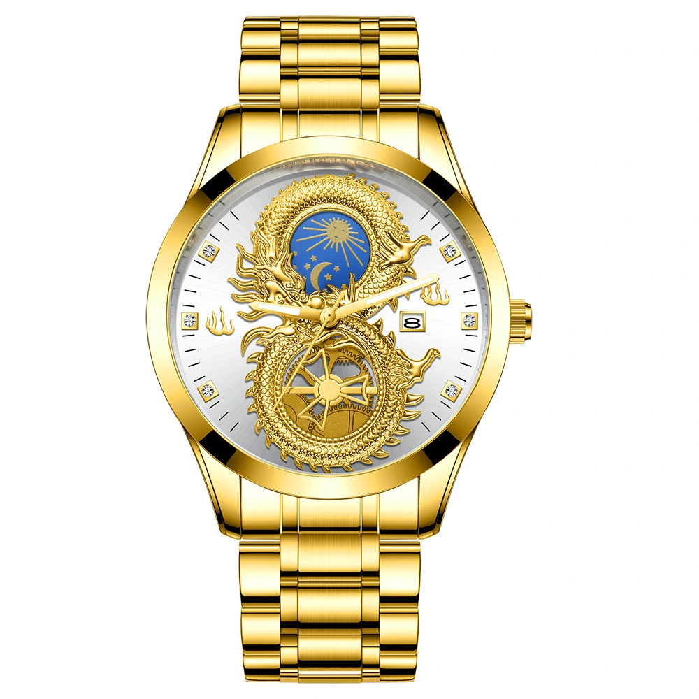 Men's Waterproof Sun Moon Star Watch Calendar Gold