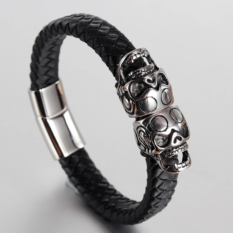 Men's Bracelet Leather Bracelet Ghost Head Retro