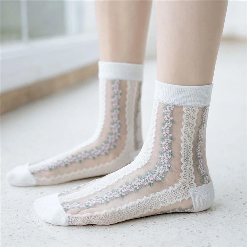 Fashion small floral glass silk socks