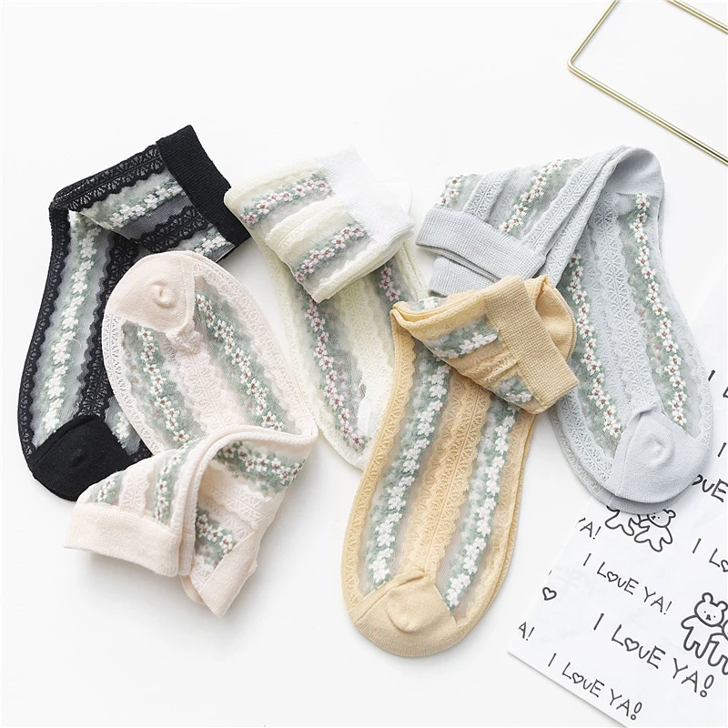 Fashion small floral glass silk socks