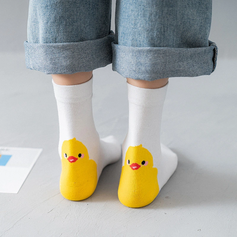 Cute little yellow chicken in tube socks