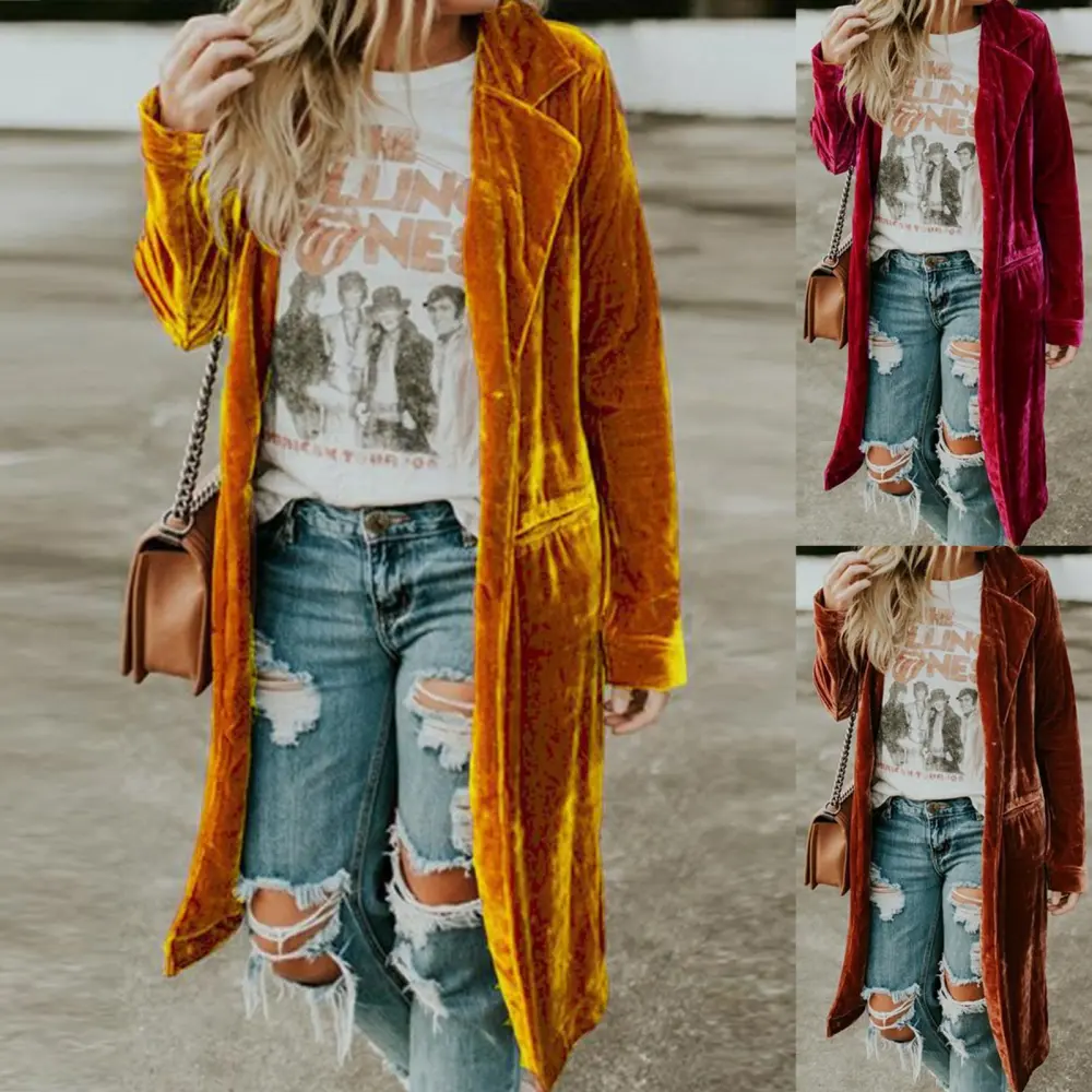 Gold velvet trench coat maxi coat