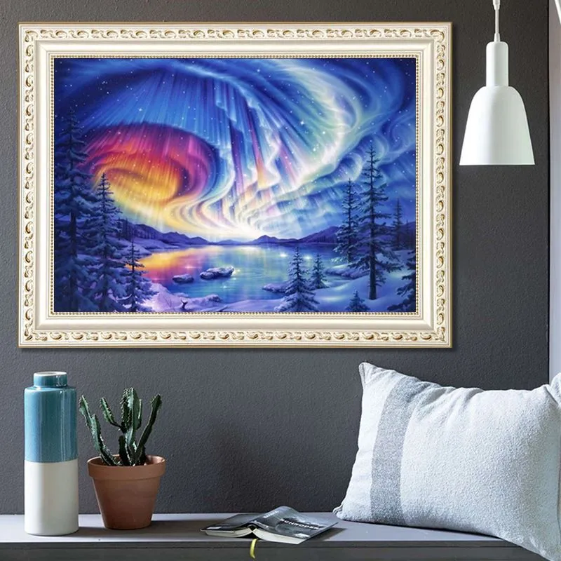 Northern Lights Bedroom Cross Stitch Masonry Stickers Diamond Painting