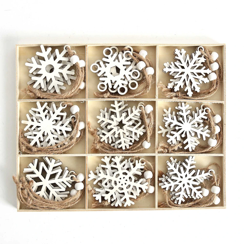 27 Christmas White Snowflake Hanging Pendant Wooden Box