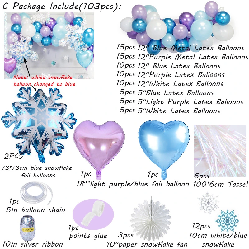 92pcs Ice Princess Snowflake Foil Balloons