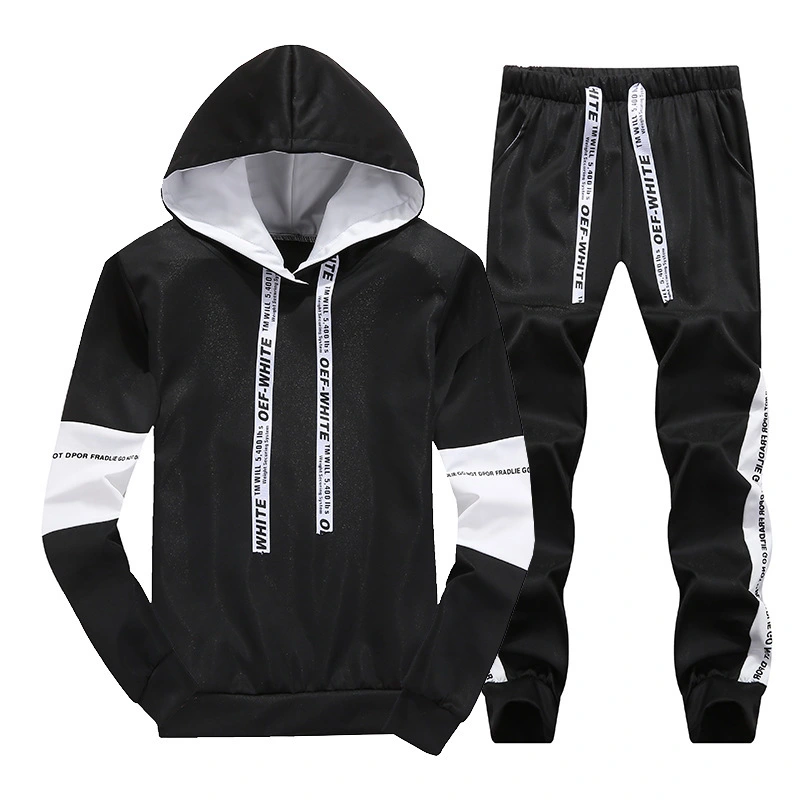 Hooded stripe letter sports suit