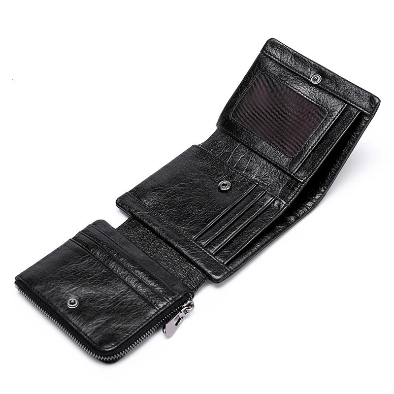 Casual Retro First Layer Cowhide Three-fold Buckle Coin Purse Short Money